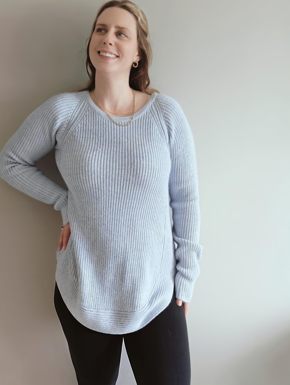 Mondetta Motion Sky Blue Ribbed Knit Athleisure Sweater Size XL Side Zip Tunic